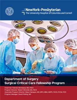 Department of Surgery Surgical Critical Care Fellowship Program