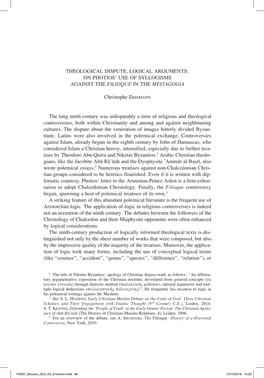 THEOLOGICAL DISPUTE, LOGICAL ARGUMENTS: on PHOTIOS' USE of SYLLOGISMS AGAINST the FILIOQUE in the MYSTAGOGIA Christophe ERISMA