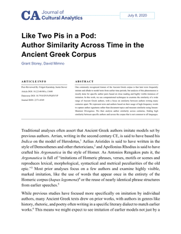 Author Similarity Across Time in the Ancient Greek Corpus