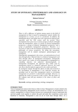 Study of Ontology, Epistemology and Axiology on Management