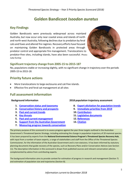Threatened Species Strategy Year 3 Scorecard – Golden Bandicoot