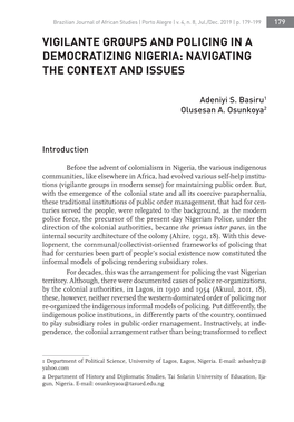 Vigilante Groups and Policing in a Democratizing Nigeria: Navigating the Context and Issues