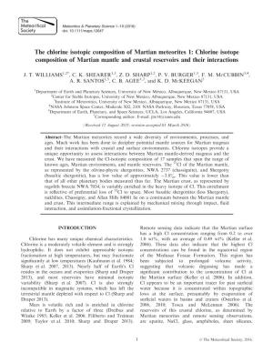 The Chlorine Isotopic Composition of Martian Meteorites 1: Chlorine Isotope Composition of Martian Mantle and Crustal Reservoirs and Their Interactions