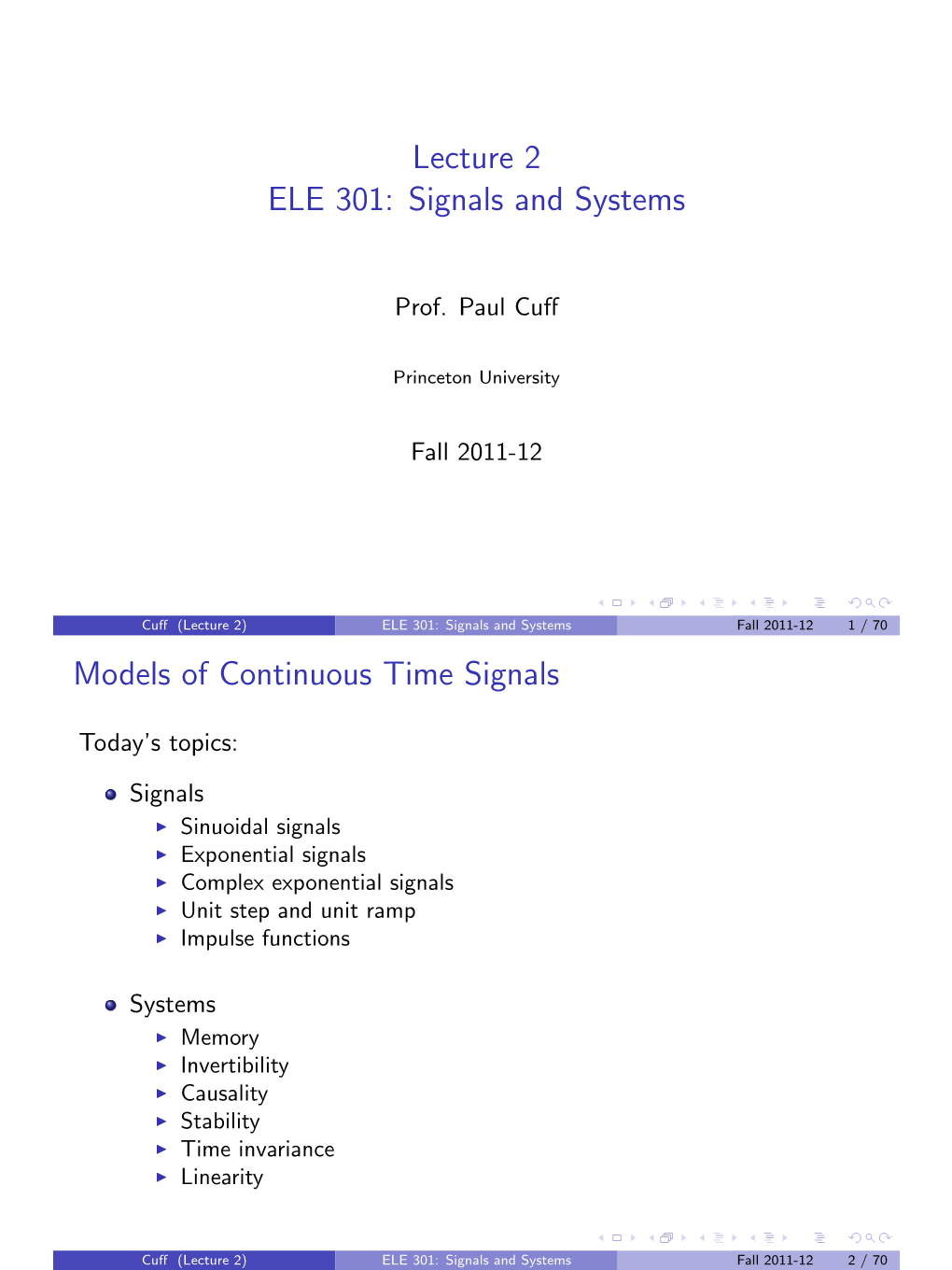 Lecture 2 ELE 301: Signals and Systems