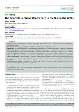 The Principles of Good Health Care in the U.S. in the 2020S