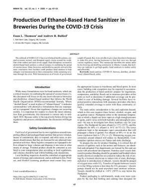 Production of Ethanol‐Based Hand Sanitizer in Breweries During the COVID‐19 Crisis