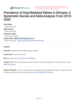 Prevalence of Dog-Mediated Rabies in Ethiopia: a Systematic Review and Meta-Analysis from 2010- 2020