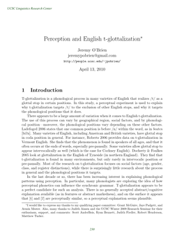 Perception and English T-Glottalization∗