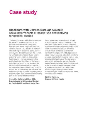 Blackburn with Darwen Borough Council: Social Determinants of Health Fund and Lobbying for National Change
