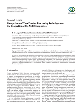Comparison of Two Powder Processing Techniques on the Properties of Cu-Nbc Composites