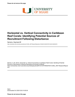 Horizontal Vs. Vertical Connectivity in Caribbean Reef Corals: Identifying