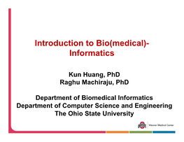 Introduction to Bio(Medical)- Informatics
