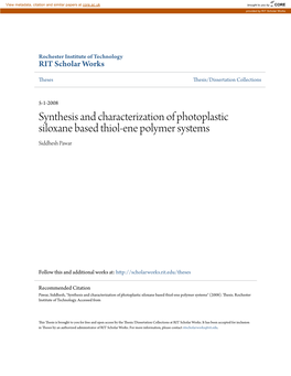 Synthesis and Characterization of Photoplastic Siloxane Based Thiol-Ene Polymer Systems Siddhesh Pawar