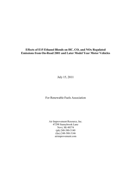 Effects of E15 Ethanol Blends on Emissions From