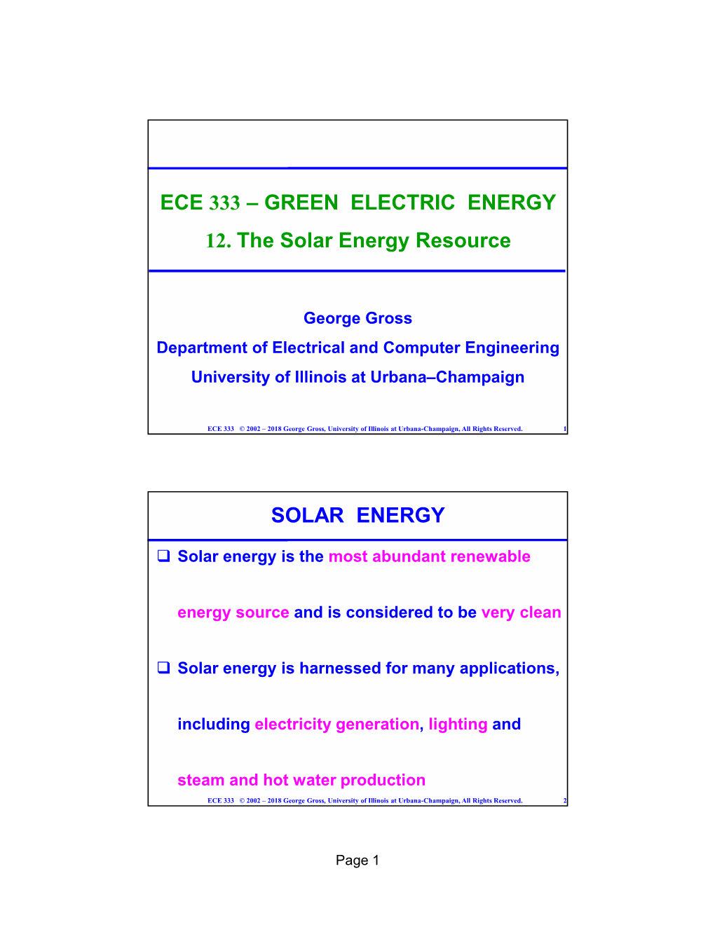 Solar Hour Angle ECE 333 © 2002 – 2018 George Gross, University of Illinois at Urbana-Champaign, All Rights Reserved