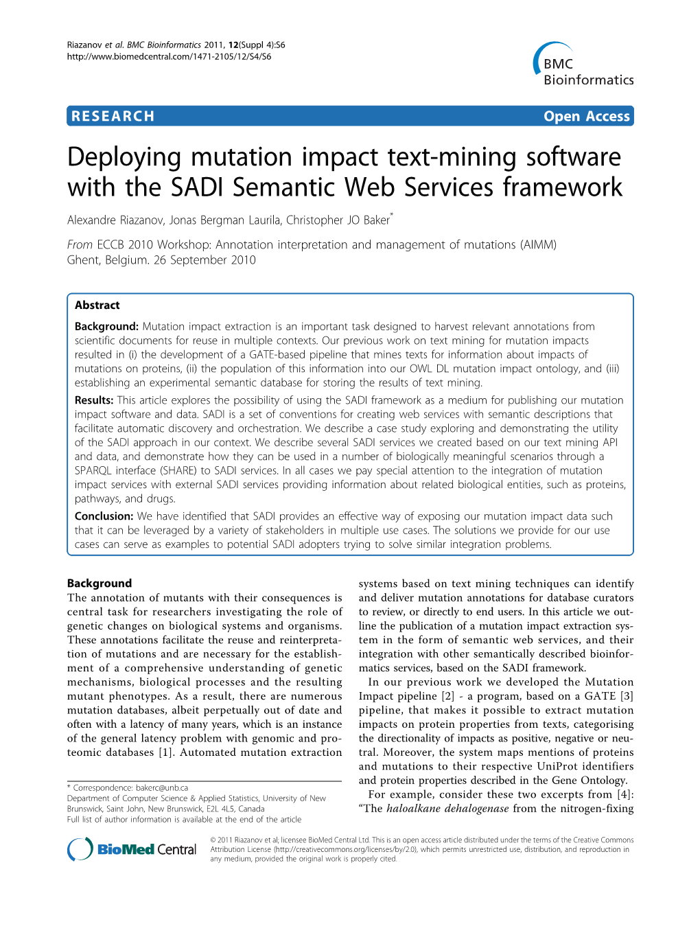 Deploying Mutation Impact Text-Mining Software with the SADI