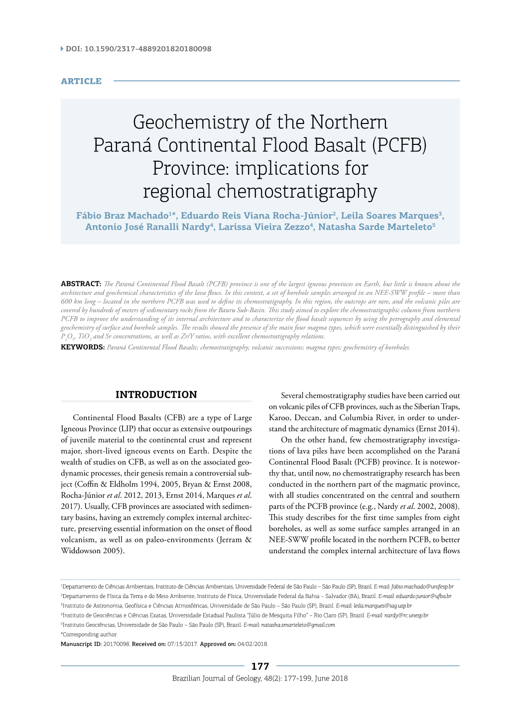 Geochemistry of the Northern Paraná Continental Flood Basalt (PCFB)