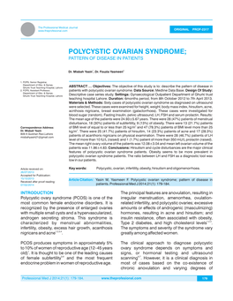 Polycystic Ovarian Syndrome; Pattern of Disease in Patients