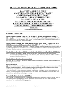 Bicycle Provisions of the California Vehicle Code (1/2005)*