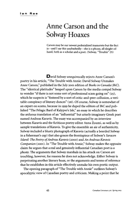 Anne Carson and the Solway Hoaxes