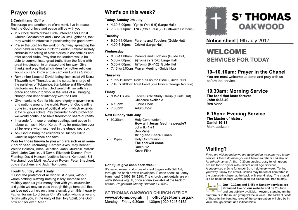 Prayer Topics What’S on This Week?