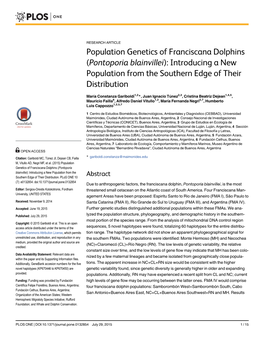 Population Genetics of Franciscana Dolphins (Pontoporia Blainvillei): Introducing a New Population from the Southern Edge of Their Distribution