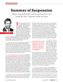 Summer of Suspension Players Using Performance-Enhancing Drugs Don’T Just Violate the Rules—They Also Violate Our Trust