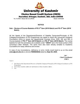 Choice Based Credit System (CBCS) Hazratbal, Srinagar, Kashmir, J&K, India-190006 No