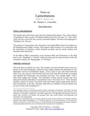 Notes on Lamentations 2007 Edition Dr