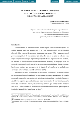 La Muerte De Mikel De Imanol Uribe (1984): País Vasco E Izquierda Abertzale En Los Años De La Transición