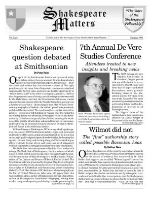 7Th Annual De Vere Studies Conference Shakespeare Question Debated at Smithsonian