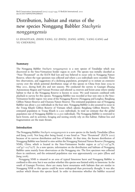 Distribution, Habitat and Status of the New Species Nonggang Babbler Stachyris Nonggangensis