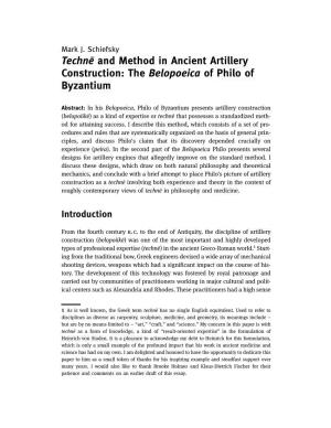 Technē and Method in Ancient Artillery Construction: the Belopoeica of Philo of Byzantium