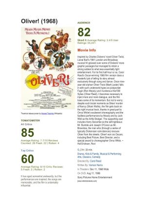 Oliver! (1968) AUDIENCE 82 Liked It Average Rating: 3.4/5 User Ratings: 55,441