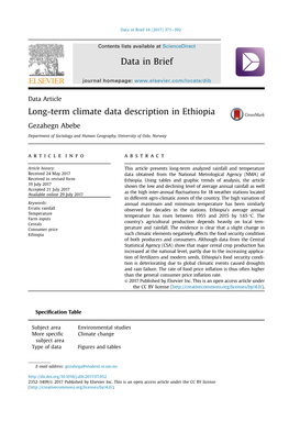 Long-Term Climate Data Description in Ethiopia