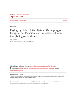 Phylogeny of the Oniticellini and Onthophagini Dung Beetles (Scarabaeidae, Scarabaeinae) from Morphological Evidence T