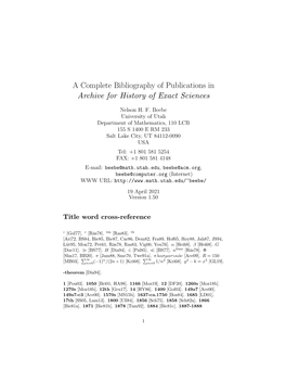 A Complete Bibliography of Publications in Archive for History of Exact Sciences