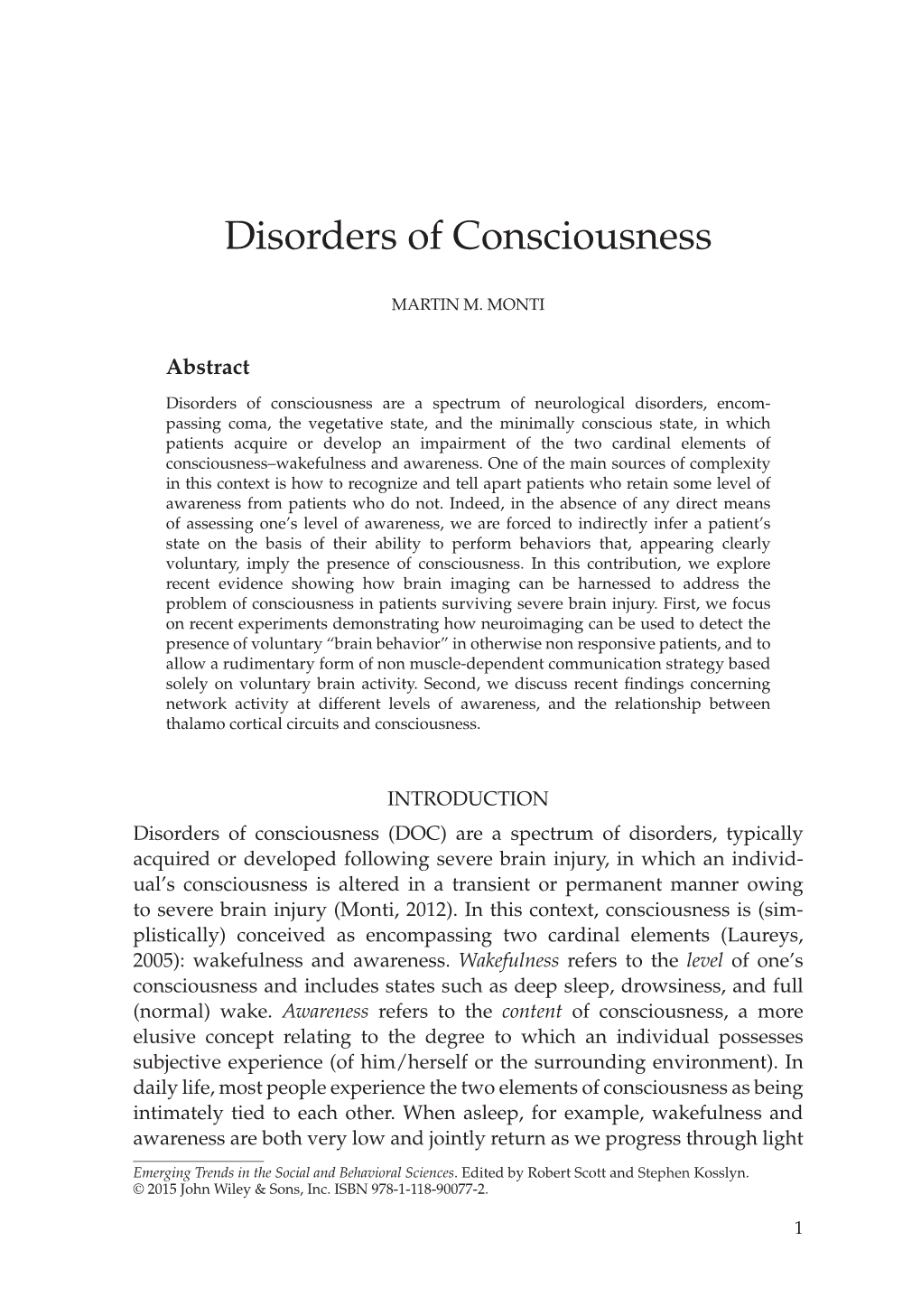 Disorders of Consciousness