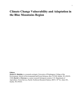 Climate Change Vulnerability and Adaptation in the Blue Mountains Region