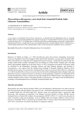 Physoschistura Dikrongensis, a New Loach from Arunachal Pradesh, India (Teleostei: Nemacheilidae)