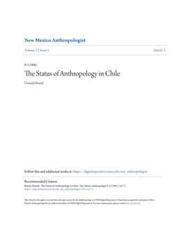 THE STATUS of ANTHROPOLOGY in CHILE by DONALD D