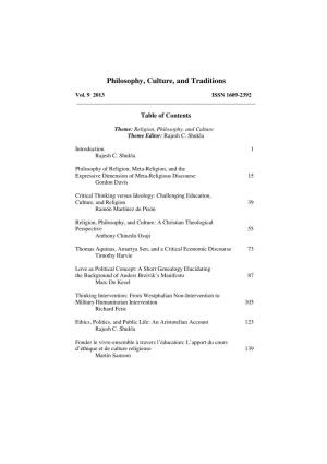 Philosophy, Culture, and Traditions