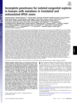 Incomplete Penetrance for Isolated Congenital Asplenia in Humans with Mutations in Translated and Untranslated RPSA Exons