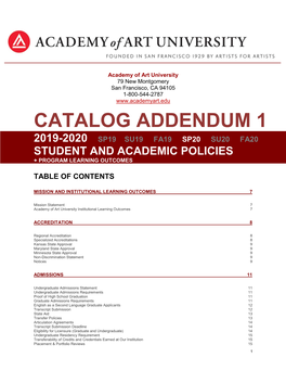 Catalog Addendum 1 2019-2020 Sp19 Su19 Fa19 Sp20 Su20 Fa20 Student and Academic Policies + Program Learning Outcomes