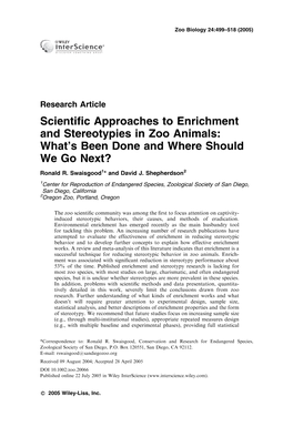 Scientific Approaches to Enrichment and Stereotypies in Zoo Animals