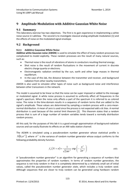 9 Amplitude Modulation with Additive Gaussian White Noise 9.1 Summary This Laboratory Exercise Has Two Objectives