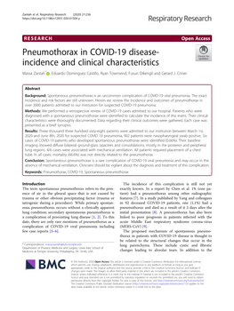 Pneumothorax in COVID-19 Disease- Incidence and Clinical Characteristics Massa Zantah* , Eduardo Dominguez Castillo, Ryan Townsend, Fusun Dikengil and Gerard J