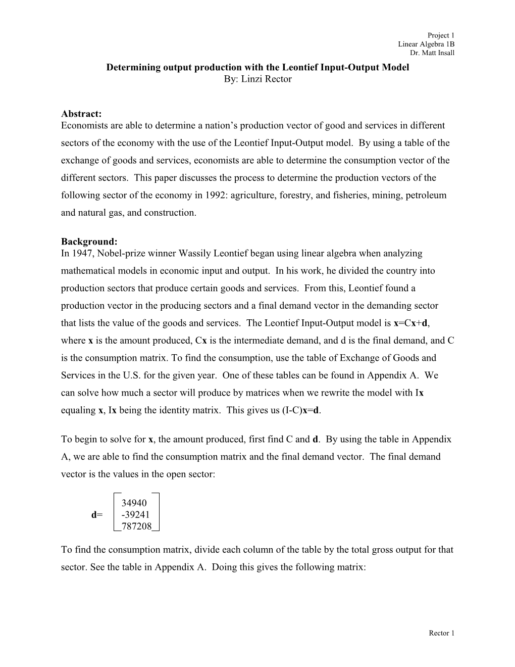 Determining Output Production with the Leontief Input-Output Model