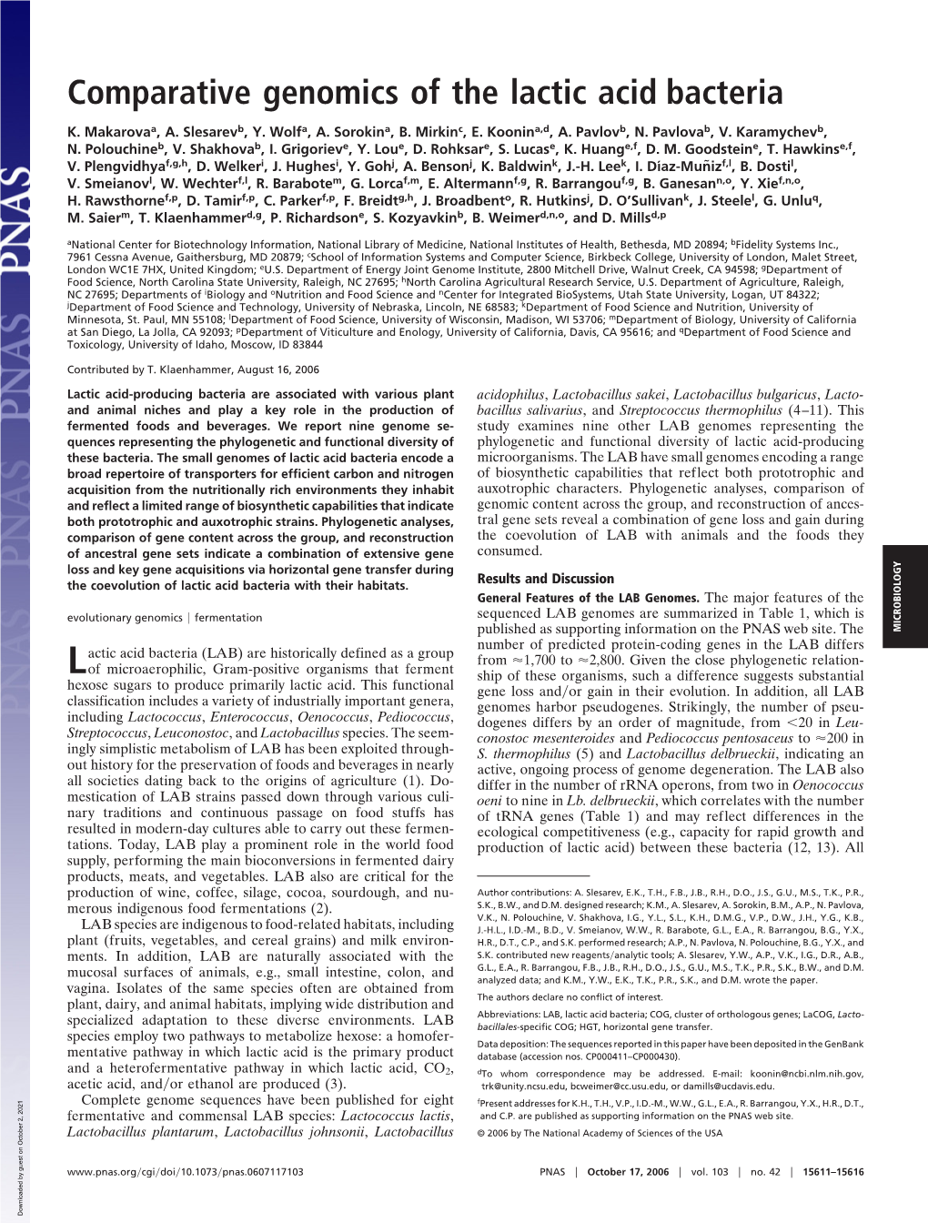 Comparative Genomics of the Lactic Acid Bacteria