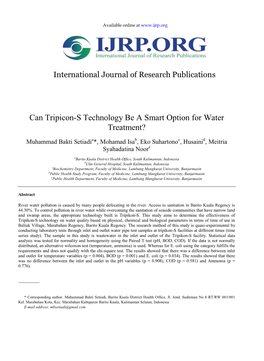 Can Tripicon-S Technology Be a Smart Option for Water Treatment?